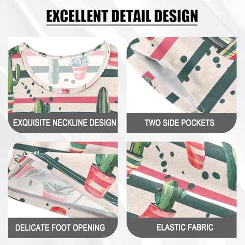 ALAZA Cactus Colorful Stripes Pajama Set Short Sleeve Sleepwear Soft Lounge Nightwear4