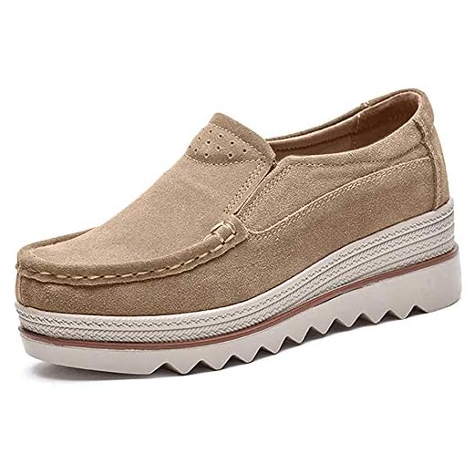 Mujer Mocasines Plataforma Casual Loafers Primavera Verano Zapatos de Cuña 5cm Negro Azul Caqui 35-42 Caqui 37