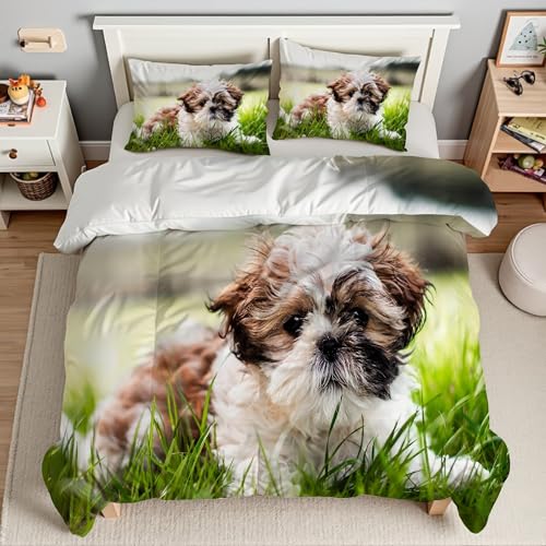 シシ犬羽毛布団 3D草むら掛け布団 ド ソフト 冬 キルト オールシーズン被子ソフトふわふわマイクロファイバーウォッャブル 掛け布団暖かい ふわふわ 暖かい羽毛布団軽量 通気 羽根布団150x210cm + 2枚枕カバー・43X63cmTI4130