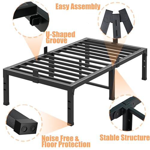 Image of FUIOBYVV Twin XL Bed Frames 18 Inch Heavy Duty Metal Platform Bed Frame Twin Size Support Up to 3500 lbs,No Box Spring Needed,No Shaking,Steel Slat Support,Noise Free,Easy Assembly