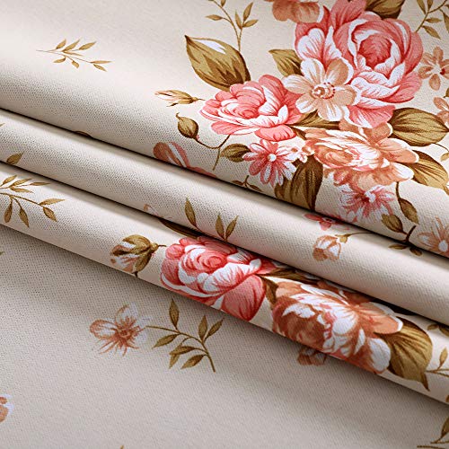 Image of Autumn Dream Rose Beige Blackout Soundproof Curtains Panels for Bedroom Grommet Top Floral Farmhouse Curtains Drapes for Living Room, Dining Room,52 by 84Inch