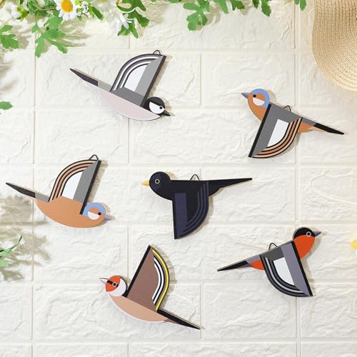 Wesiti 6 Pcs Wooden Bird Wall Art