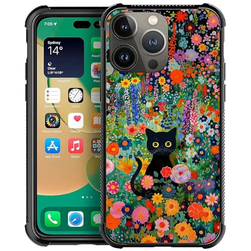 NONMY Phone Case Compatible with iPhone 12 Pro Max - Wireless Charging Compatible,S Flower Yellow Eyes Cat TPU Bumper and Hard PC Pattern Back Case