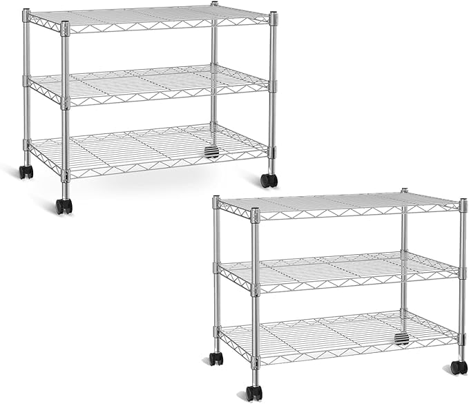 Image of Simple Deluxe 3-Tier Heavy Duty Storage Shelves 750Lb Capacity, 24.02 inch D x 13.78 inch W x 21.97 inch H Shelving Unit for Pantry, Garage, Laundry and Kitchen, Chrome, 2 Pack