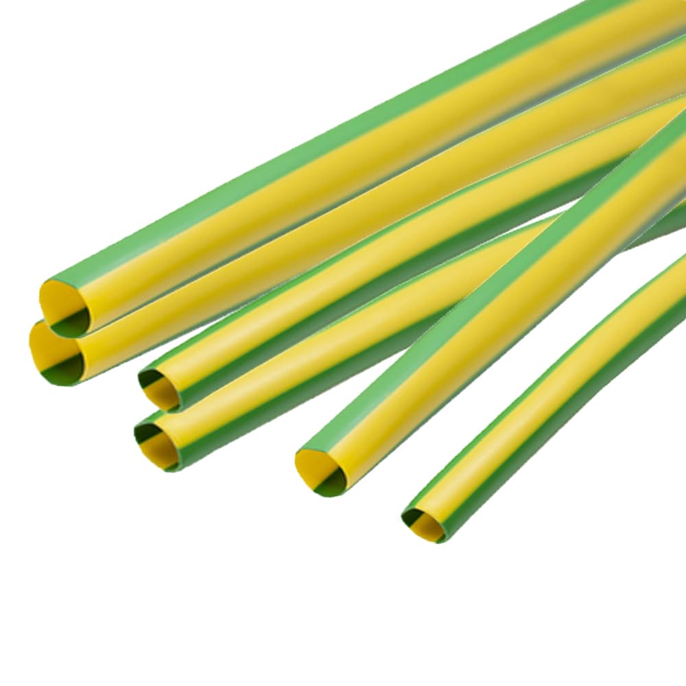 Ukcable-Ties Green/Yellow Heat Shrink Tubing, 2:1 Ratio Shrinkable Tube Cable Sleeve 10Ft (, 6.4Mm)