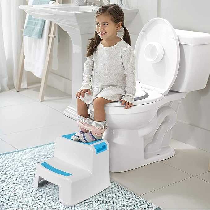 Step Stool for Kids | Toddler Stool for Toilet Potty Training | Slip Resistant Soft Grip for Safety as Bathroom Potty Stool & Kitchen Step Stool | Dual Height & Wide Two Step |