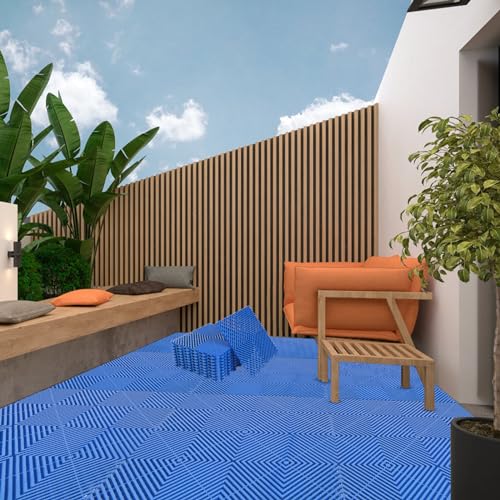 smabee 12Pack Modular Interlocking Grille Tile 12"x12"x0.66" Heavy Duty Mat for Garage Flooring Car Washing Facility Drain Balcony Yard Deck Floor (Blue)