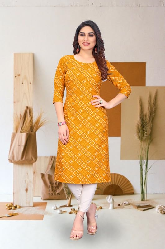 Image of JAKHANA Women's Crepe Printed Casual Straight Calf Length Round Nick Kurta Pack of 4