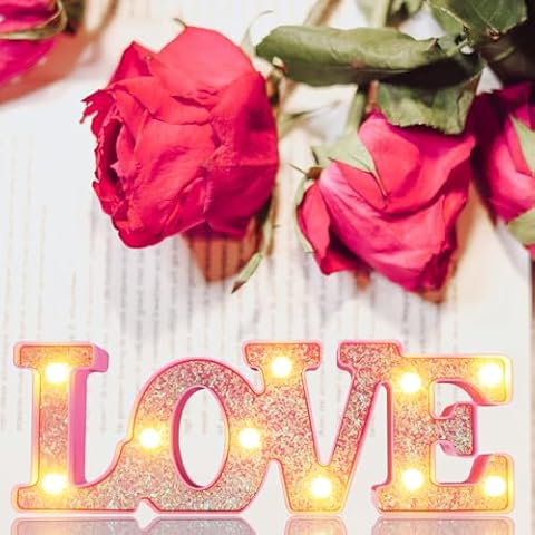 Vicila Love Marquee Signs LED Light Up Letters for Wall Decor, Letter Lights Romantic Lamp Night Lights for Wedding Party, Mother’s Day, Valentine’s Day Decorations - Pink Love Cover