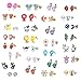 29 Pair Stainless Steel Gold Plated Mixed Color Cute Animal Food Dog Bone Popsicle Donut Star Ladybug CZ Faux Pearl Daisy Flower Devil Stud Earring Set for Girls Kids (29 pairs-Donut Girl)