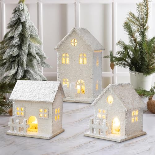 CEWROM 3 Stück Weihnachtsdorf Beleuchtet Weiß, Weihnachten Deko, LED...