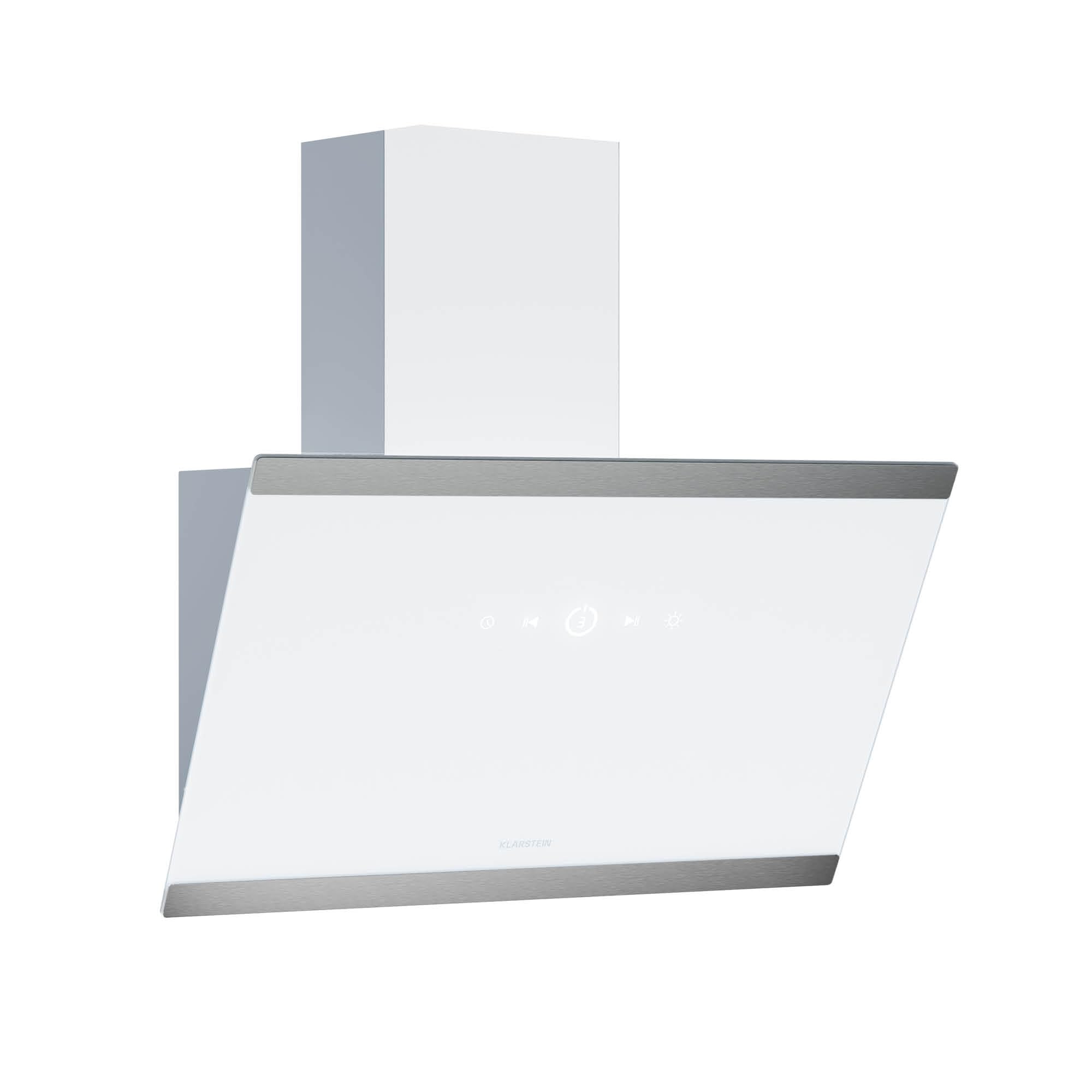 Klarstein FlashLine Campana extractora - 60cm campana cocina decorativa, pantalla táctil, 578 m³/h, a++ eficiencia energética, iluminación led, silenciosa 34,5 db, blanca, conductos & recirculación