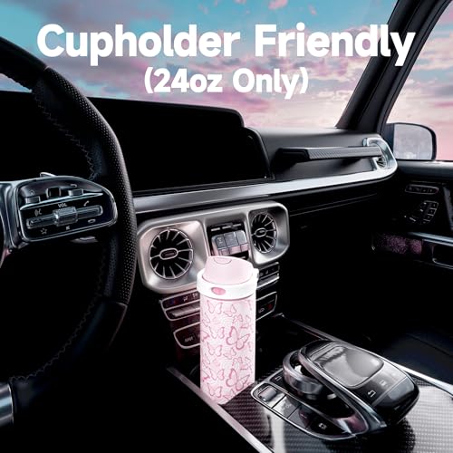 Image of 24 oz Insulated Water Bottle with Straw: Meoky Stainless Steel Metal Water Bottle with 2-in-1 Lid - Leak Proof, Cold for 24 Hours, Protective Silicone Base, BPA-Free for Sports Travel Car, Butterfly
