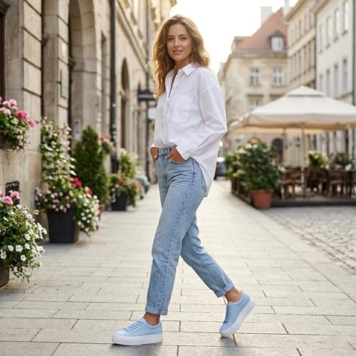 Image of JABASIC Women Lace Up Platform Sneakers Comfortable Casual Fashion Sneaker Walking Shoes