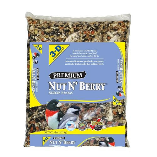 3-D Premium Nut N' Berry Wild Bird Food – Real Fruits, Nuts & Sunflower – No Fillers – Fortified with Vitamins & Electrolytes – Attracts Songbirds, Woodpeckers, Cardinals & More