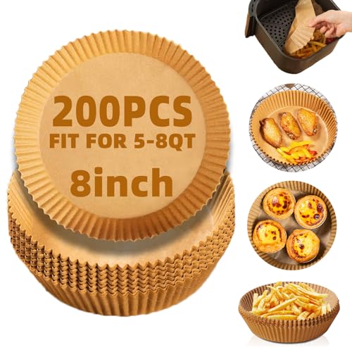 Image of Air Fryer Liners Disposable,200Pcs Parchment Paper for 5-8QT Air Fryer,LYHOLKEER 8inch Round Disposable Air Fryer Paper Liners for Ninja AF101 AF150 AF161 Max XL,Non-Stick,Free of Bleach