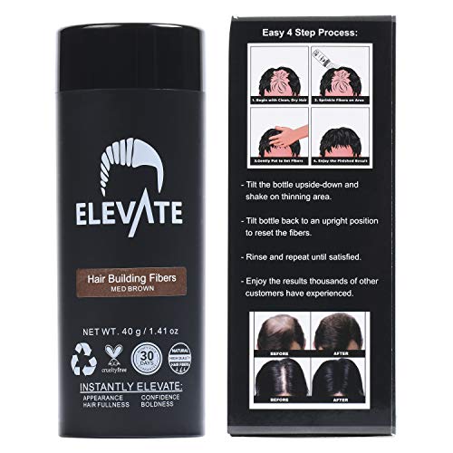 ELEVATE Hair Fibers 100% Natural Keratin Hair Fibers Instantly Thickens Thinning or Balding Hair for Men and Women - Natural Hair Loss Concealer (40 Gram, Medium Brown)
