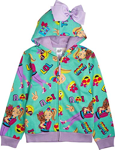Jojo Siwa Girls Emoji Characters Zip Up Hoodie With Bow On Hooded Sweatshirt, Neon Green/Pink, 12 14 Us #TOP1