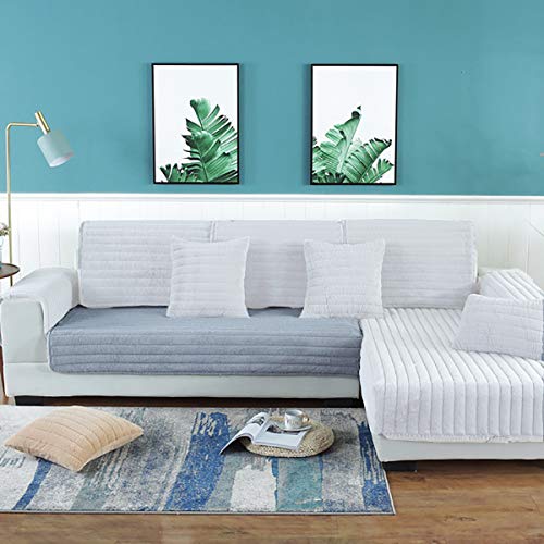 HUANZI SOFA Funda De Sofá Chaise Longue Funda Antideslizante A Rayas De Felpa para Mascotas De NiñOs Cubierta De Muebles A Prueba De Polvo, Gray, 70 * 120cm