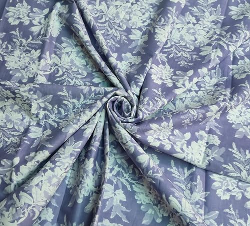 Image of 2 Meter Hand Block Indian Cotton Unstitched Jaipuri Handmade Digital Printed Fabric Material for Women Kurta /Blouse /Palazzos /Piece Material for Women's (Purple Flower)
