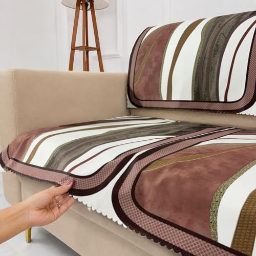 Image of Homerz Premium 'Luxe Series' Holland Velvet Sofa Cover | Smooth Finish | Anti-Skid Fleece Backing | Soft Touch Couch Protector for Living Room (Ocean Crest, 6 (3+2+1) Seater, Seat Cover with Backrest)