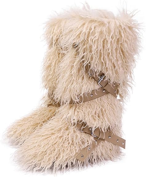 Faux Fur Boots for Women Warm Fuzzy Knee High Boots Long Furry Snow Boot Fashion Comfy Plush Outdoor