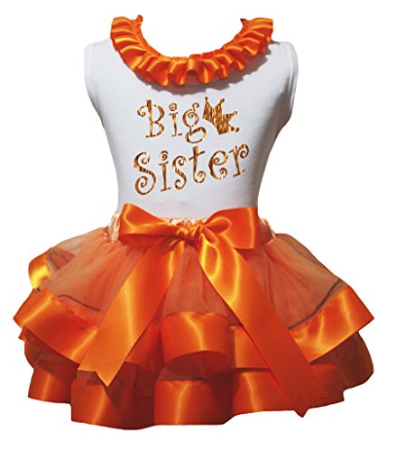 Camisa Big Sister con falda de pétalos de alta costura infantil en blanco y naranja
