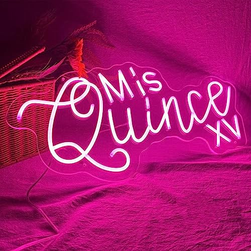 Image of Mis Quince Custom Quinceanera Led Neon Sign Light for Wall Decor,Pink Neon Light Mis XV Anos Sign,Wall Art Neon Led Light Up Signs Personalized Birthday Gifts for Her,Size:19.7inch