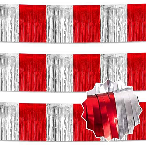 Guirlande à franges rouge et argenté métallisée | Lot de 3 bannières suspendues pour fête