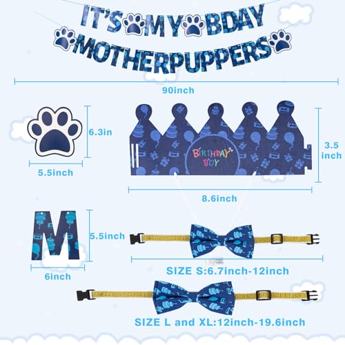 TCBOYING Dog Birthday Party Supplies, Multi Size Offered, Dog Birthday Bandana Banner Boy Hat Bow Tie with Numbers for Small Medium Large X-Large Dogs Pets (Blue, Large) - Image 5