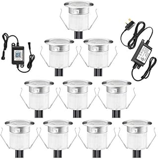 INDARUN Warm White Led Decking Lights 12V 1W Waterproof IP67 Ø45MM - Bluetooth Mesh Led Plinth Light Kits APP Control for Terrace/Patio/Path/Wall/Garden/Decoration, 10 Packs
