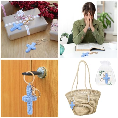 Nosiny 30 Set Spanish Baptism Favors Bulk for Guests Blue Crochet Cross Keychain Recuerdos De Bautizo with Thank You Card, Bag Christian Christening First Communion Favor Recuerdos De Primera Comunion by Nosiny - Image 5