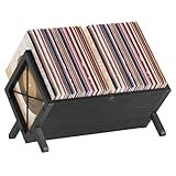 YATINEY Vinyl Record Holder, Record Storage Rack Holds 80-100 LP，Wooden and Metal Record Organizer, Quick Assembly Magazine Holder Vinyl Record Display Stand for CDs, Magazine, Albums, Black CJ06BB