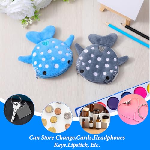 4Pcs Cute Keychain Wallet, Whale Shark Coin Purse, Plush Zipper Coin Pouch for Kids4
