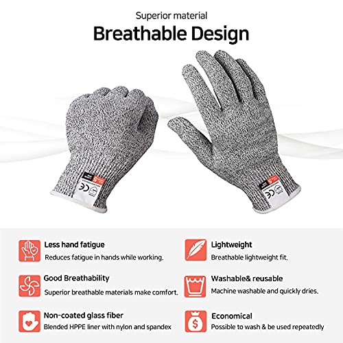 Customgrips Food Grade Level 5 Protection, 2 Pairs, X-Small, Cut Resistant Safety Gloves, Great For Meat Cutting, Oyster Shucking, Fish Filleting, Chopping Vegetables & General Kitchen Work #TOP3