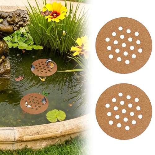 Guotwozi 2 Pcs Floating Bee Island for Garden Pond Farm Fountain Cork Bee Watering Station Butterfly&Bee Waterer Feeding Cups for Bees Insect Outdoor Garden Decor Eco-Friendly