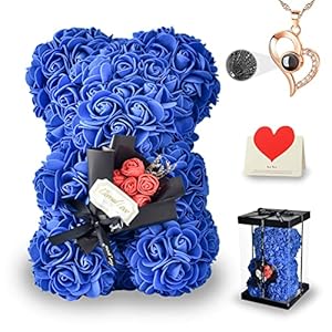 U UQUI Rose Bear Valentines Day Gifts for Her, Rose Teddy Bear Flower Bear with Box I Love You Necklace 100 Languages…