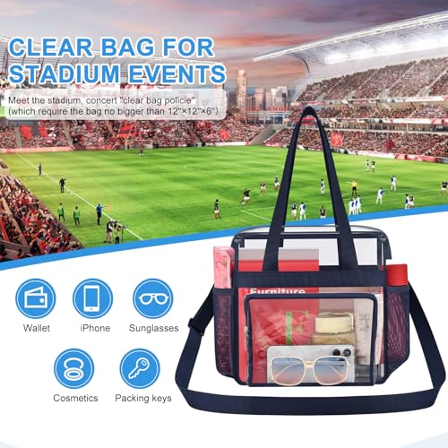 Image of Busiuw Clear Bag for Stadium Events, Stadium Approved 12x12x6 Clear Tote Bag for Sport Fan, Work Concert Travel