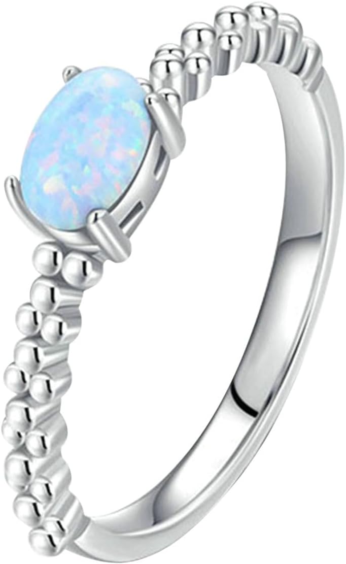 9K/14K White Gold Opal Ring Real Gold, Vintage Gemstone Engagement Ring for Women
