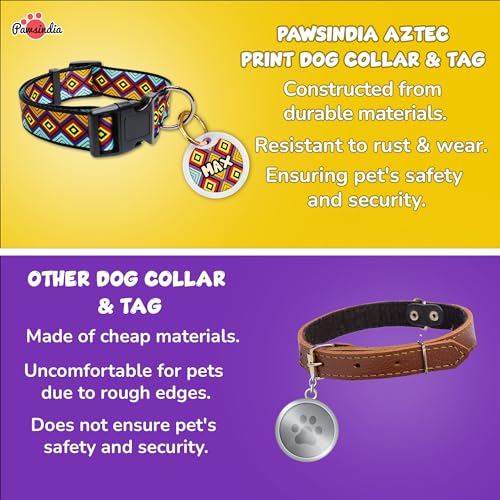 Image of Pawsindia Nylon Collar with Name Tag for Dogs & Cats (Aztec, 1.5 Inches) - Multi