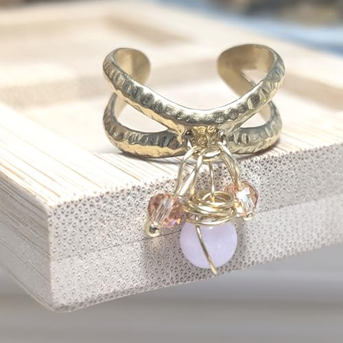 Bague Kunzite rose Bouly&Cailloux en acier inoxydable doré - 7