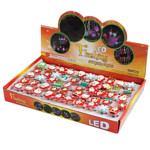Ngbbby 50 Anillos de luz navideña con Anillo de Destello, Luces de Dedo Que Brillan en la Oscuridad, Recuerdos de Fiesta