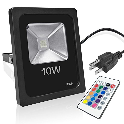 LED Flood Light, Savvypixel 10W RGB Floodlight Outdoor Waterproof Color Changing LED Security Lights with US Plug & Remote Control for Garden Home Yard Hotel Pathways