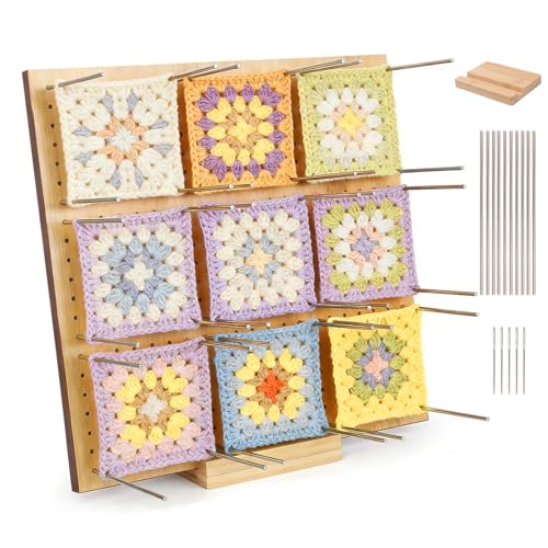 JINGIHE 11 In Granny Square Spanner Blocking Board Häkeln Edelstahl Stabstiften Bambus Sperrbrett Strick Häkelprojekte Strickzubehör Häkel Zubehör 1 Stand+5 Needles for Small Strick Häkel Teile