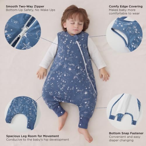 Image of Duomiaomiao 2.5 TOG Toddler Sleep Bag 6-12 Months 100% Cotton Winter Side Open Zipper Baby Sleep Sack with Feet, Warm Toddler Wearable Blanket