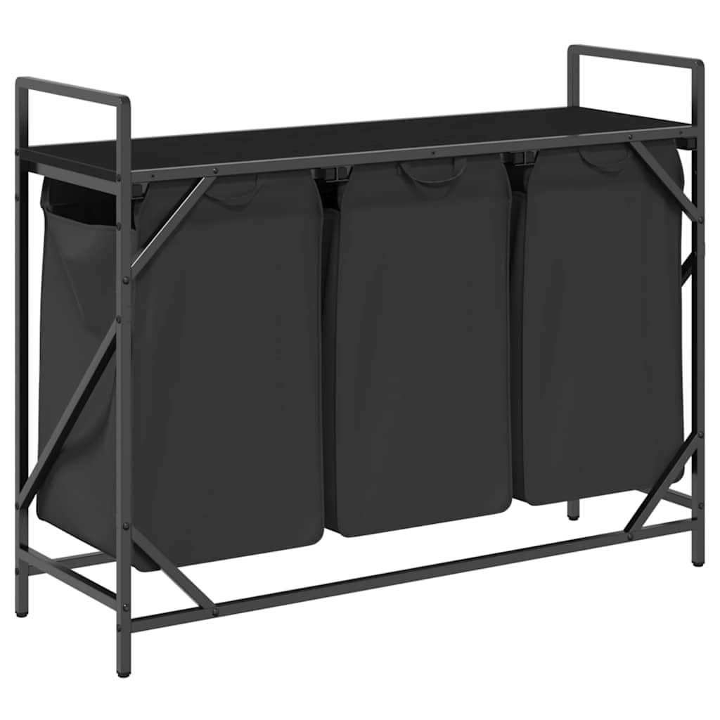 Cesto portabiancheria a 3 scomparti in Polka nero Dab con sacchetti