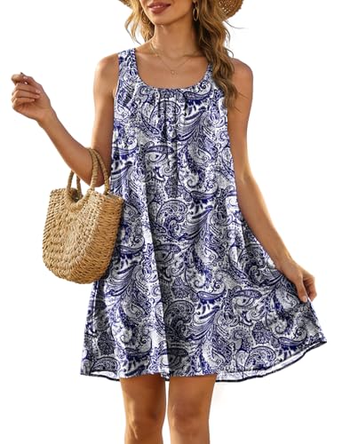 Image of YESNO Summer Dresses for Women Casual Boho Floral Sundresses Sleeveless Scoop Neck Beach Tank Dresses EVS
