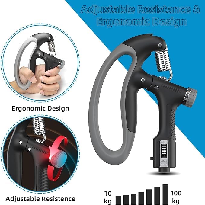 Image of D-Shape Hand Gripper with Counter Adjustable Resistance 10KG-100KG | Power Grip Trainer for Forearm, Finger & Hand Strength | Home & Gym Workout Tool