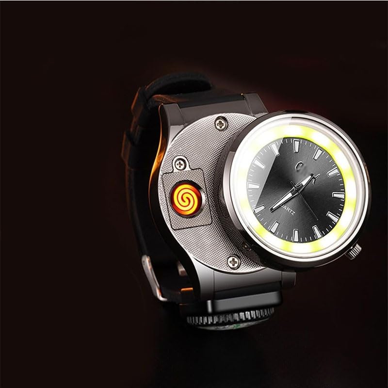 Encendedor Reloj 2 en 1 Recargable USB Negro miniatura 1