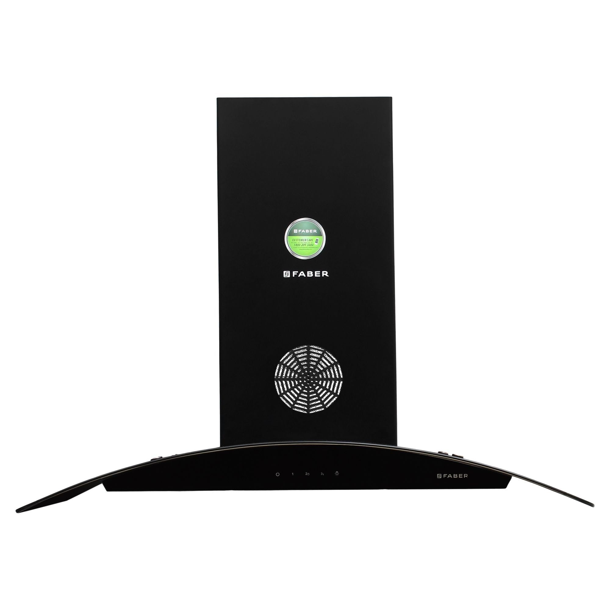 Faber 90 cm 1350 m³/HR Curved Glass Kitchen Chimney (Hood FEEL 3D PLUS MAX T2S2 BK TC 90, 3 Baffle Filters, Touch Control, Black), Free 1 Year Extended warranty